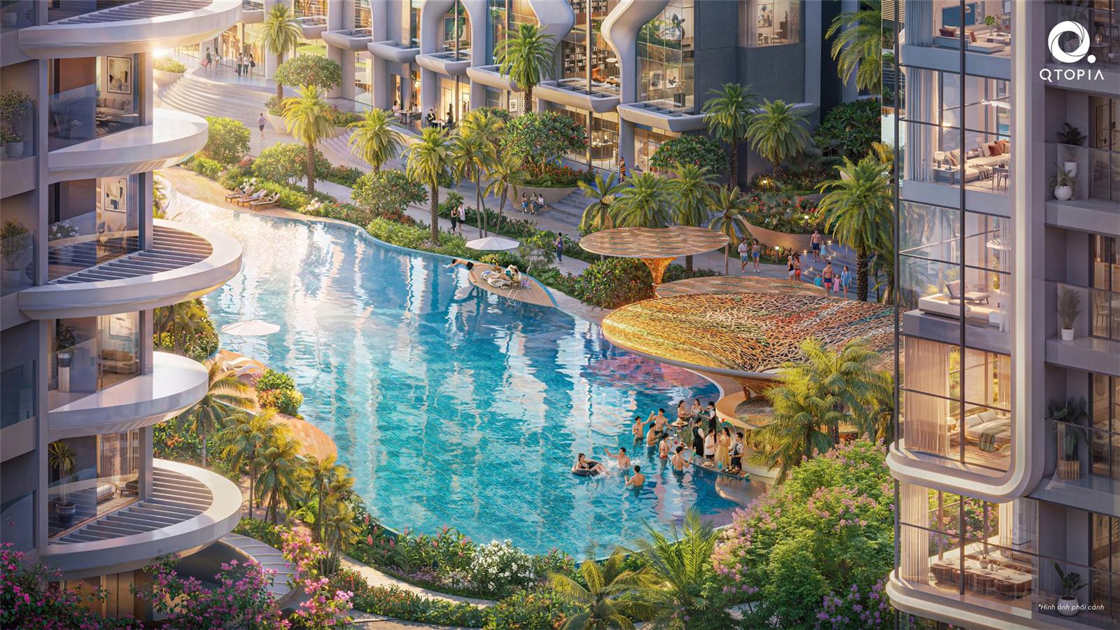 Oasis Pool — resort xanh nội khu Qtopia